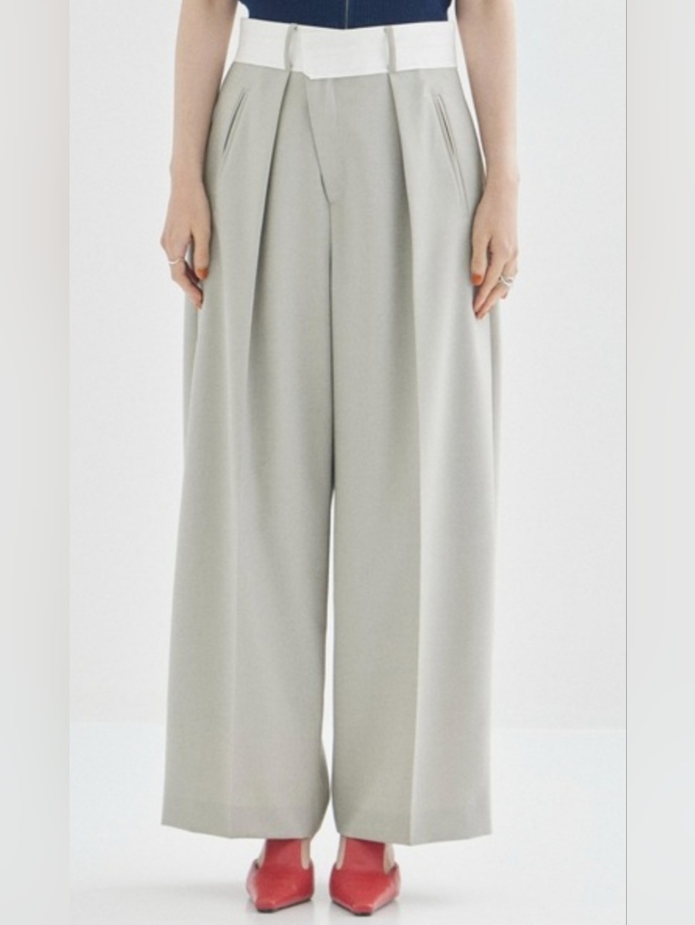 Studious Tokyo Tailored Wide Leg Trousers Light Sage Green Cropped High Waist
